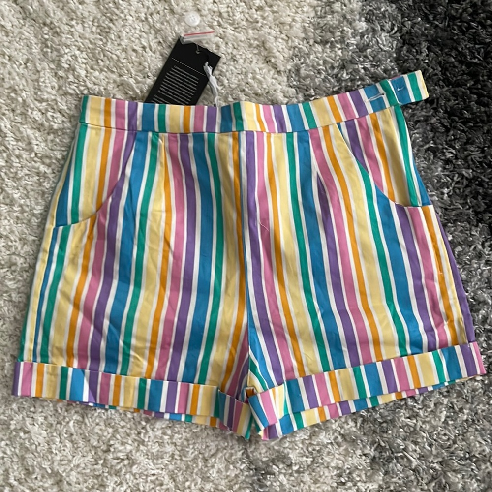 ModCloth collectif Ayana rainbow striped cuffed shorts